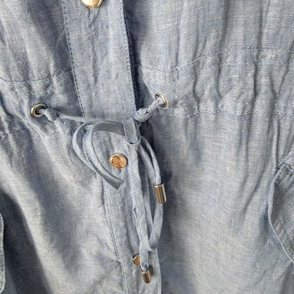 Chicos Womens 100% Linen Cross Utility Jacket sz 16/18 Drawstring Snap Down Blue - Picture 6 of 9